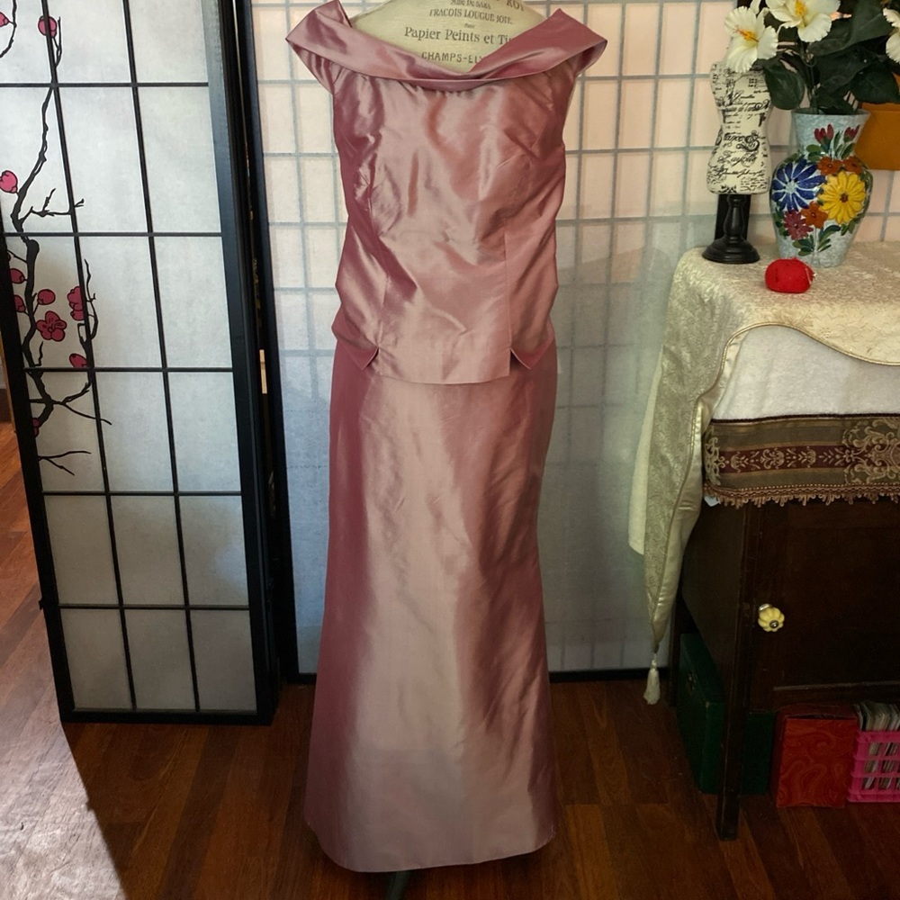 Marisa Baratelli Women 4 Thai Silk Maxi Skirt w/ Train&Off-Shoulder Top-GORGEOUS